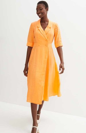 Donna - Abito chemisier in puro lino - Arancione chiaro