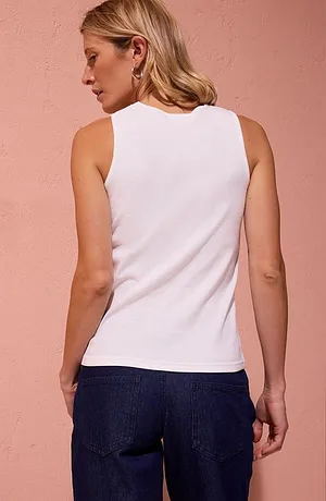 Donna - Top a costine in puro cotone biologico - Bianco panna