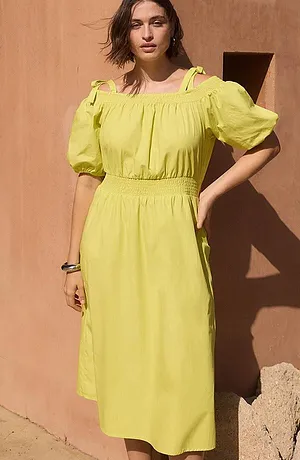 Donna - Abito con spalle scoperte in puro cotone biologico - Giallo limone