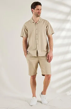 Heisenberg_FutureUse - Camicia a maniche corte in misto lino, loose fit - Sabbia