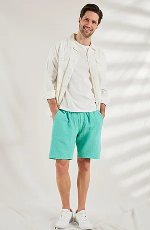 Uomo - Camicia a maniche lunghe arrotolabili in misto lino - bianco