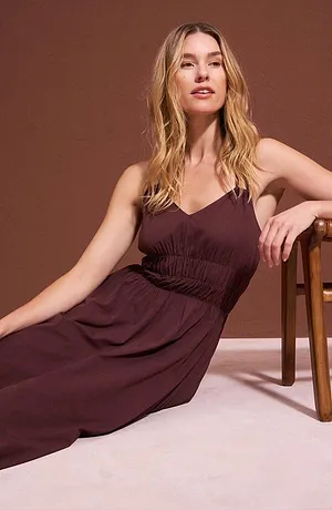 Donna - Abito con spalline in puro cotone biologico - Terra