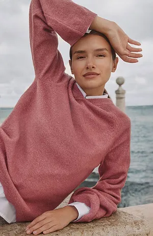 Di tendenza - Felpa con cappuccio in maglia - Vinaccia chiaro