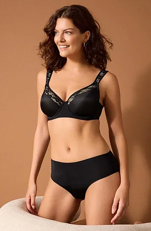 Donna - Reggiseno con coppe preformate e spalline imbottite - Nero / cipria