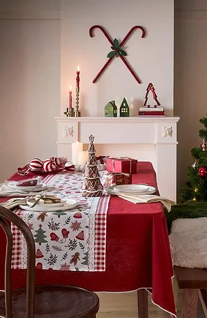 Casa - Runner tavolo natalizio in cotone biologico - Bianco / rosso