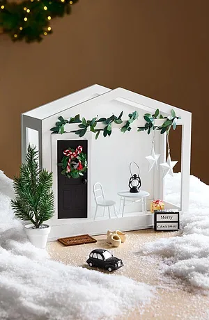 Casa - Soprammobile porta dell'elfo con veranda (set 14 pezzi) - Nero / bianco