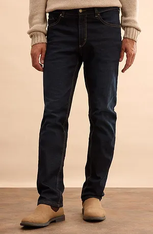 Uomo - Jeans termici elasticizzati con fodera in jersey morbido e cinta comoda regular fit, straight - Blu scuro denim