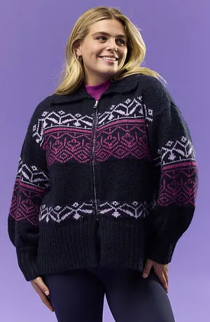 Donna - Cardigan norvegese oversize - Blu scuro fantasia