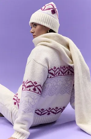 Donna - Maglione norvegese oversize - Bianco perla fantasia