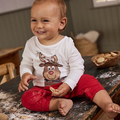 Bambini - Tutina natalizia in cotone biologico - Bianco panna stampato