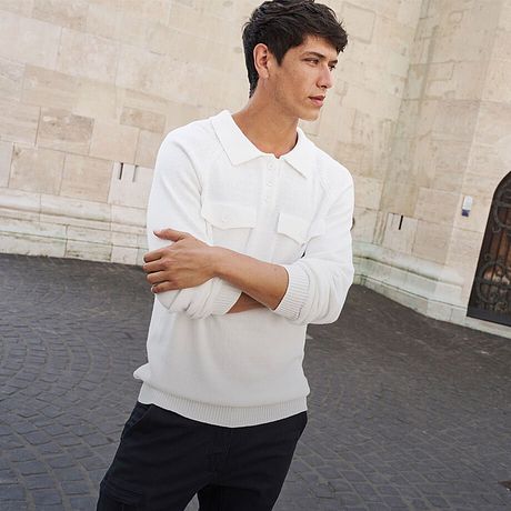 Uomo - Maglione con colletto polo - Bianco panna