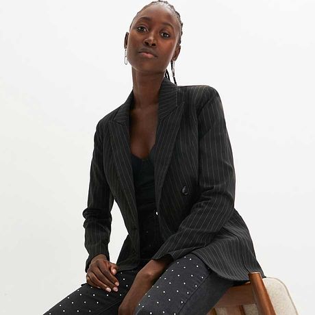 Donna - Blazer gessato - Nero / bianco