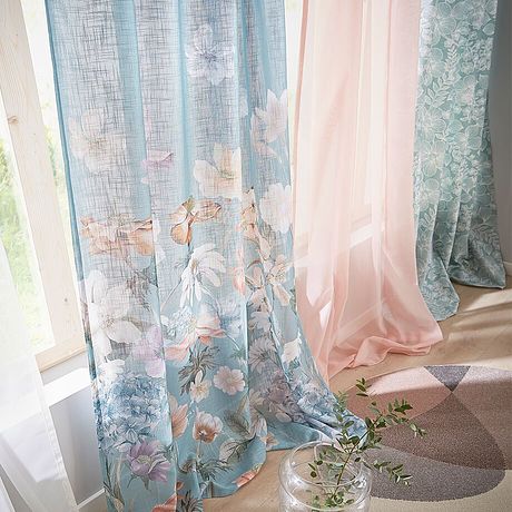 Casa & Giardino - Tenda con stampa floreale (pacco da 1) - Bianco / multicolore