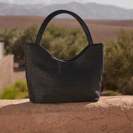 Donna - Borsa shopper in simil paglia - Nero