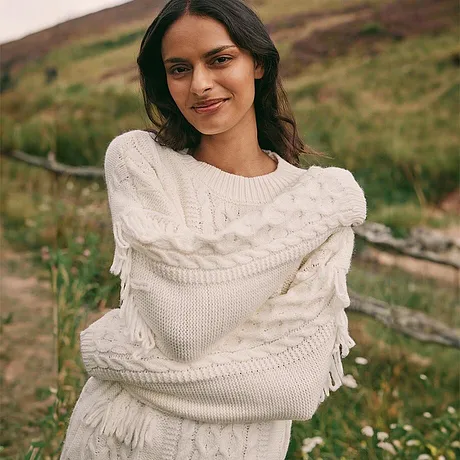 Donna - Maglione oversize con frange - Bianco perla