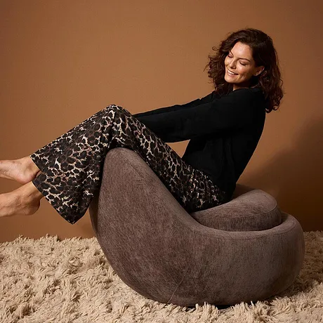 Donna - Pigiama con maglia a costine e pantaloni larghi - Leopardato