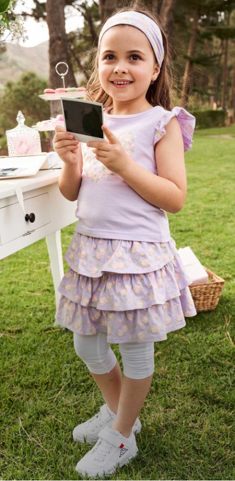 Bambini - Maglia, gonna, leggings capri e fascia per capelli (set 4 pezzi) - Lilla pastello / bianco a fiori