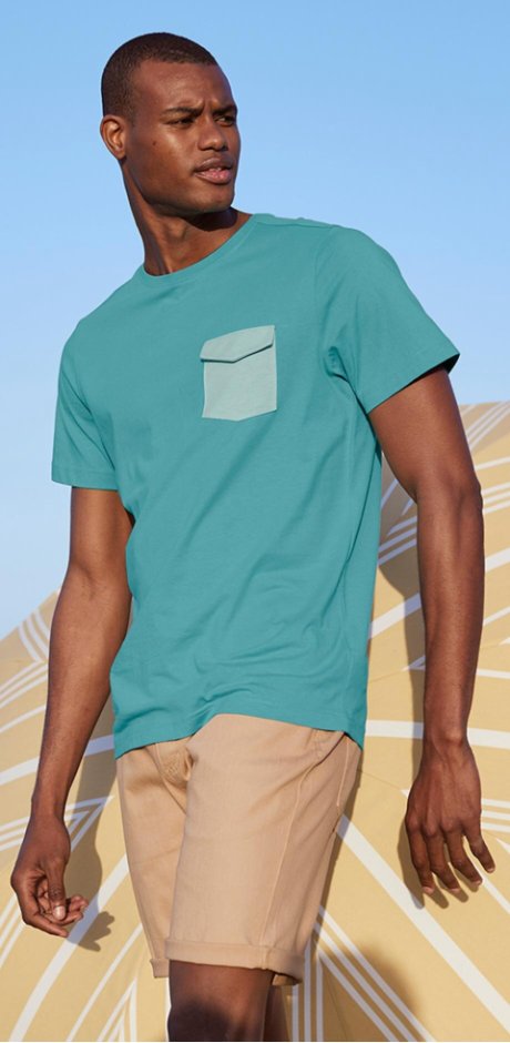 Uomo - T-shirt con taschino - Verde mare