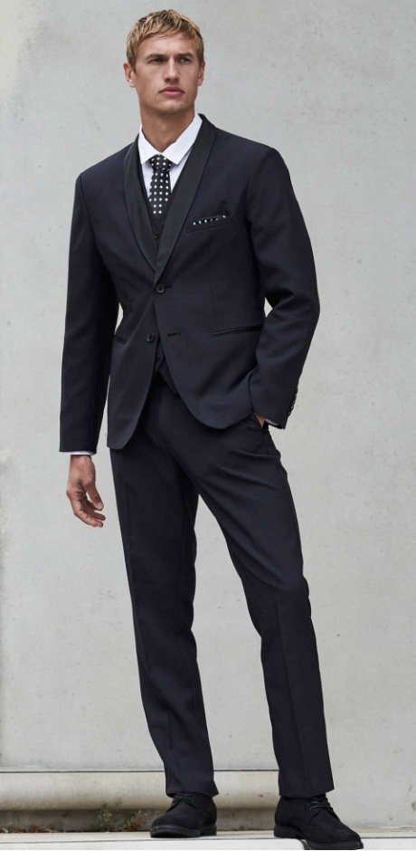 Uomo - Completo (4 pezzi) giacca, pantaloni, gilet, cravatta - Nero
