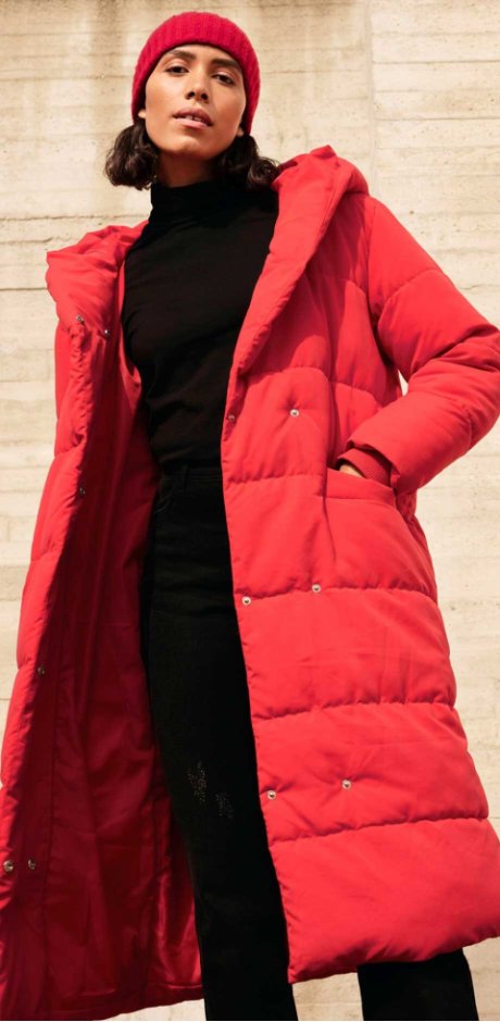 Donna - Giubbotto imbottito oversize con cappuccio, in poliestere riciclato - Rosso papavero