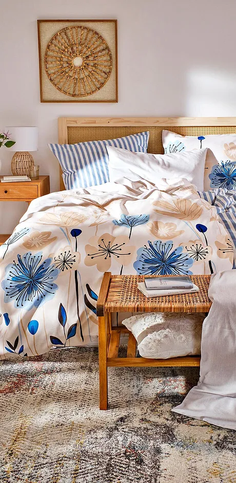 Casa & Giardino - Biancheria da letto con fiori - Blu / crema