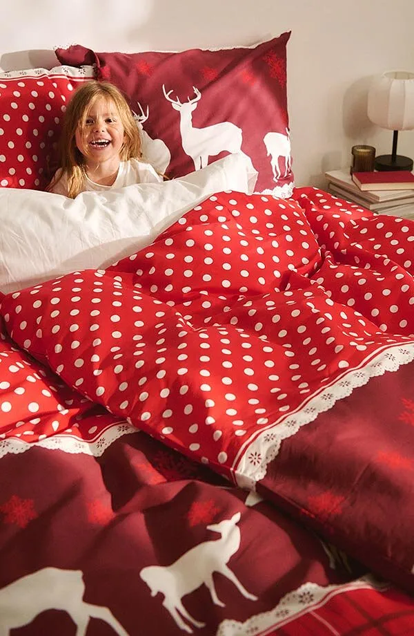 Casa - Biancheria da letto con renne - Rosso