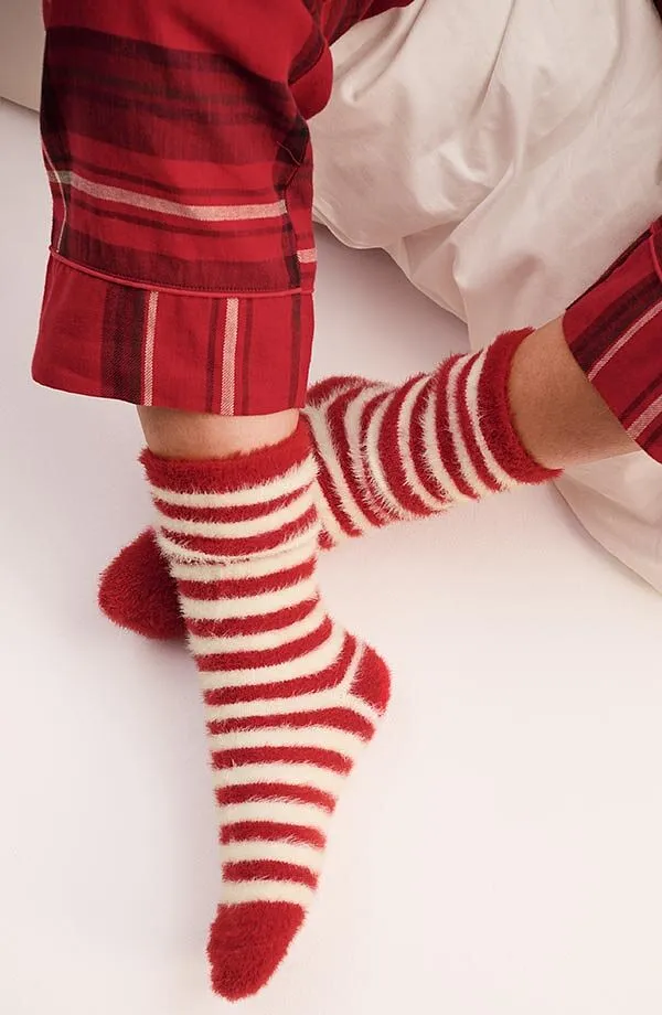 Donna - Calzini morbidissimi (pacco da 2 paia) - Rosso scuro / bianco a righe + rosso scuro