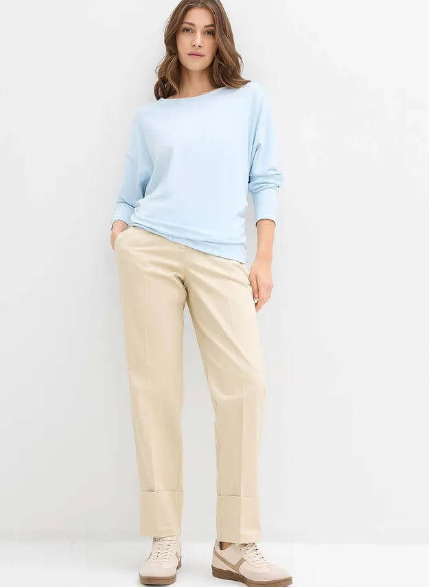 Donna - Maglia a maniche lunghe in punto di Roma comodo - Azzurro polvere