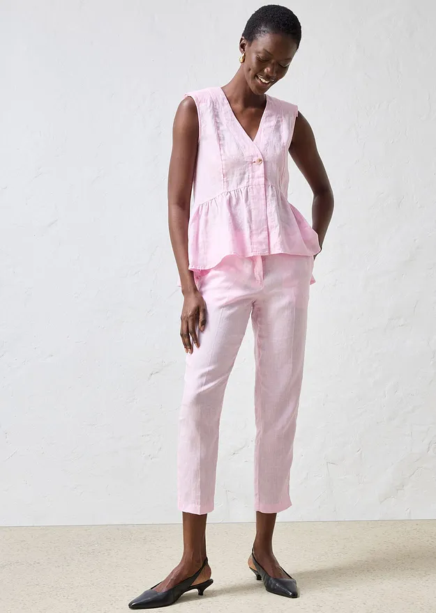 Di tendenza - Gilet in puro lino - Rosa pallido