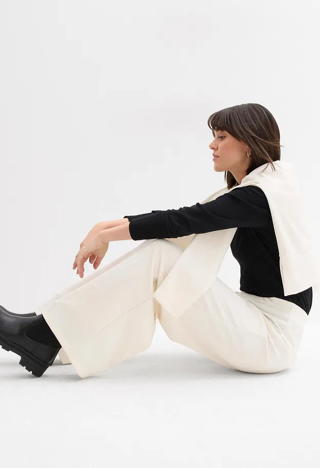 Di tendenza - Pantaloni larghi in morbido punto di Roma - Bianco perla