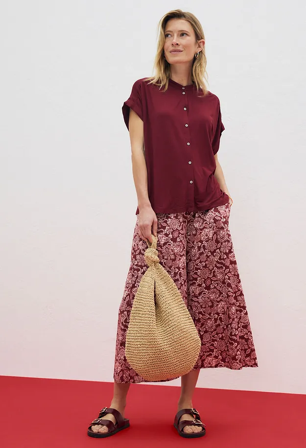 Di tendenza - Pantaloni culotte in popeline - Rosso rubino / rosa chiaro fantasia