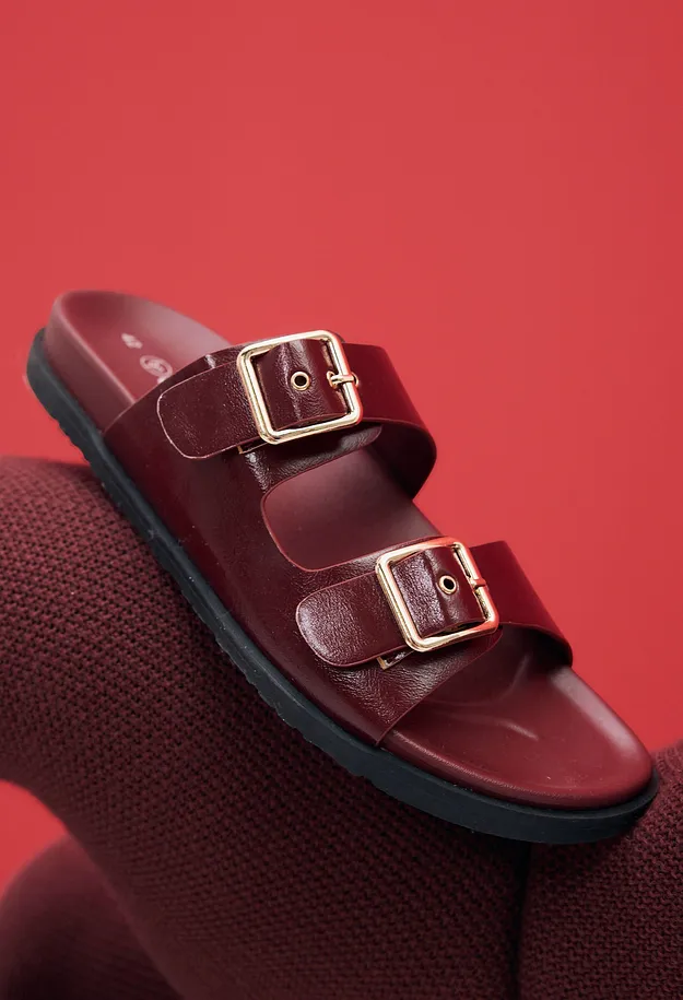 Di tendenza - Ciabattine con fibbie - Rosso rubino