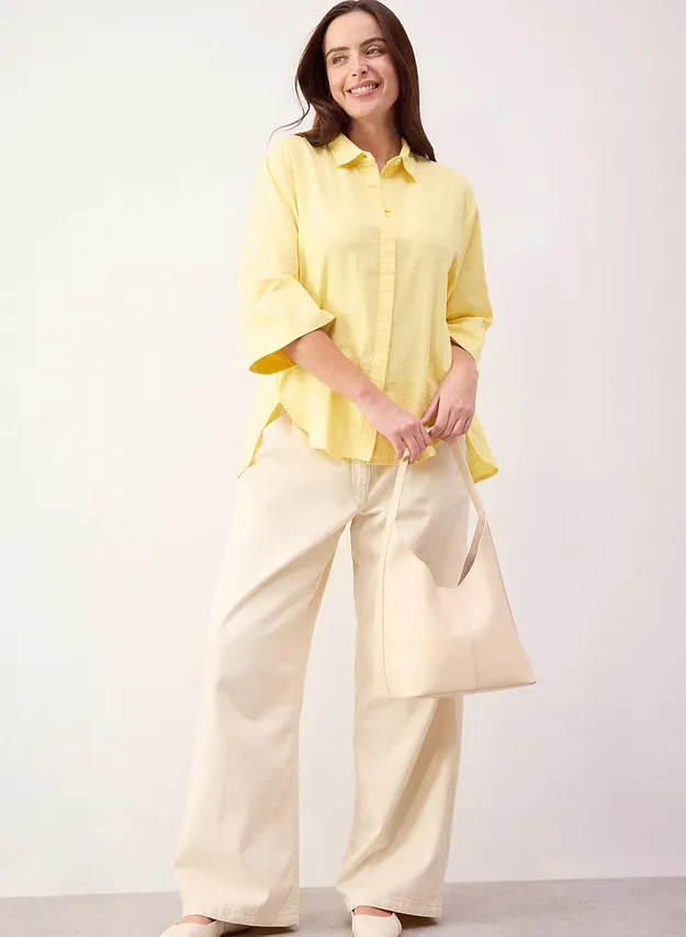 Donna - Camicia in misto lino fresco - Giallo chiaro