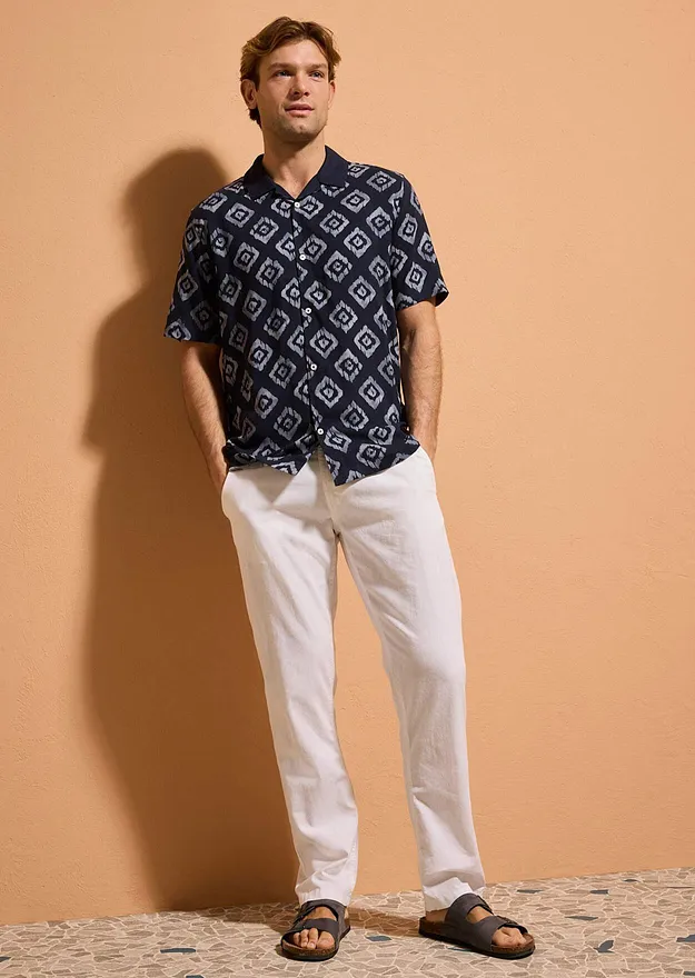 Uomo - Camicia a maniche corte con colletto resort - Blu scuro fantasia