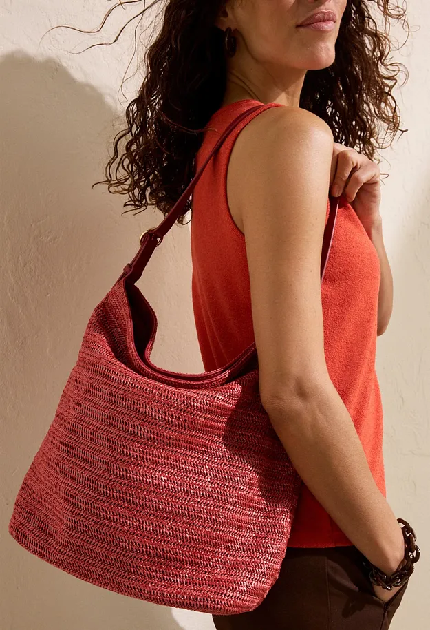 Donna - Borsa a sacco effetto paglia - Rosso deserto