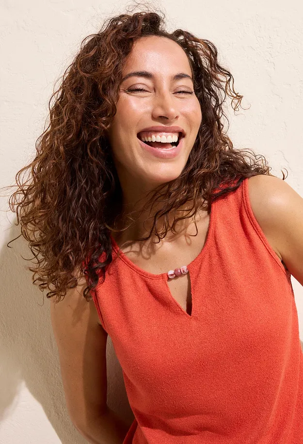 Donna - Top in maglia con perle - Peperoncino