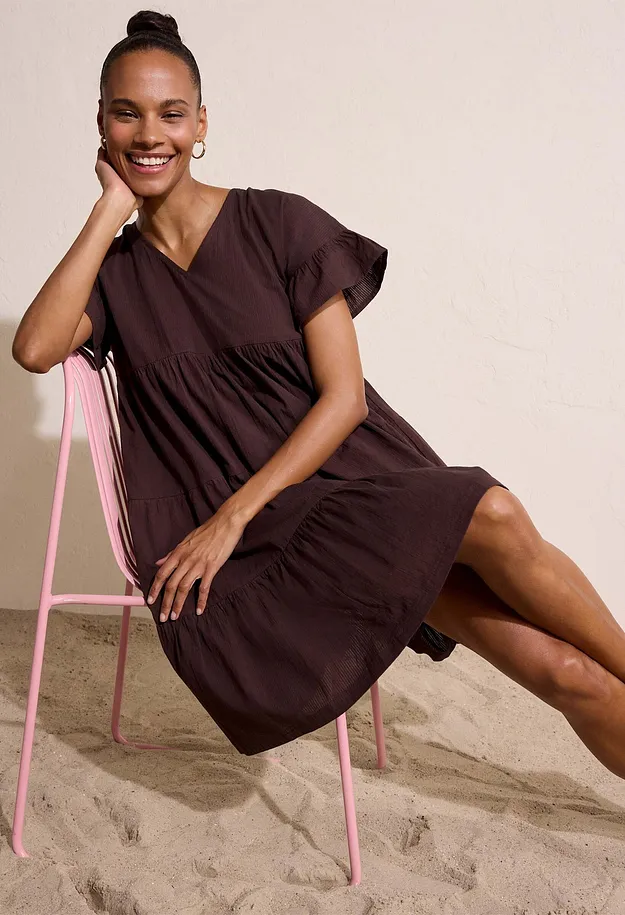 Donna - Abito in puro cotone - Marrone scuro