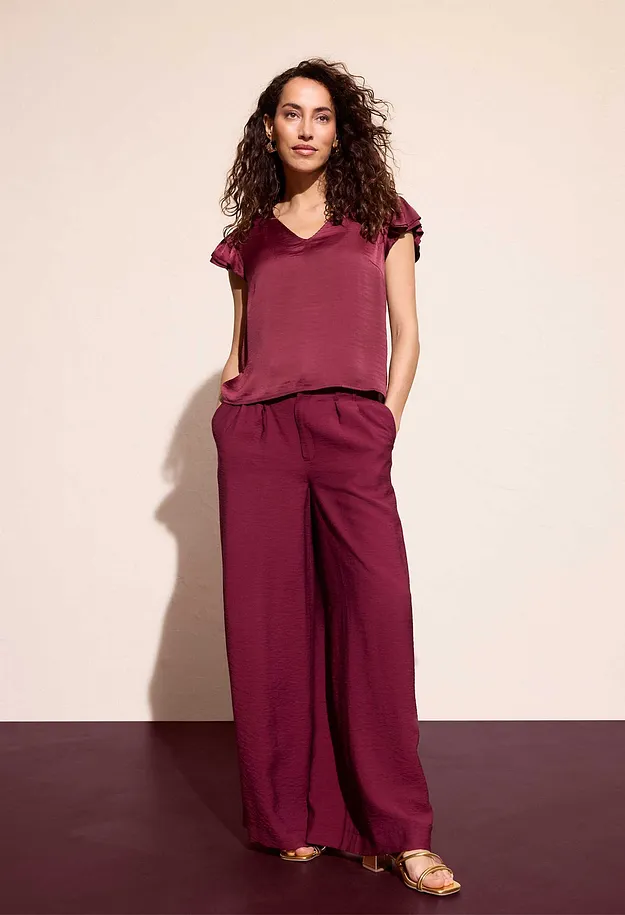 Donna - Blusa con volant - Rosso scuro