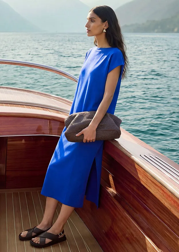 Donna - Abito in maglina di cotone biologico - Blu cobalto