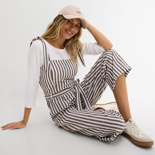 Di tendenza - Tuta in misto lino e cotone - Marrone scuro / bianco a righe