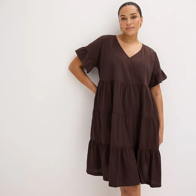 Di tendenza - Abito in puro cotone - Marrone scuro