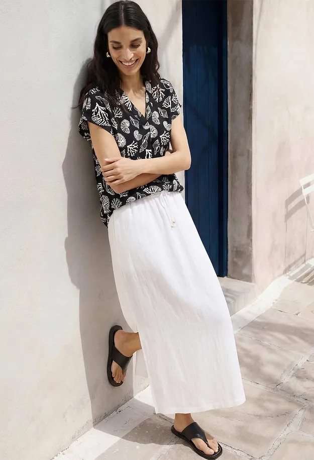 Donna - Gonna lunga in misto viscosa - Bianco