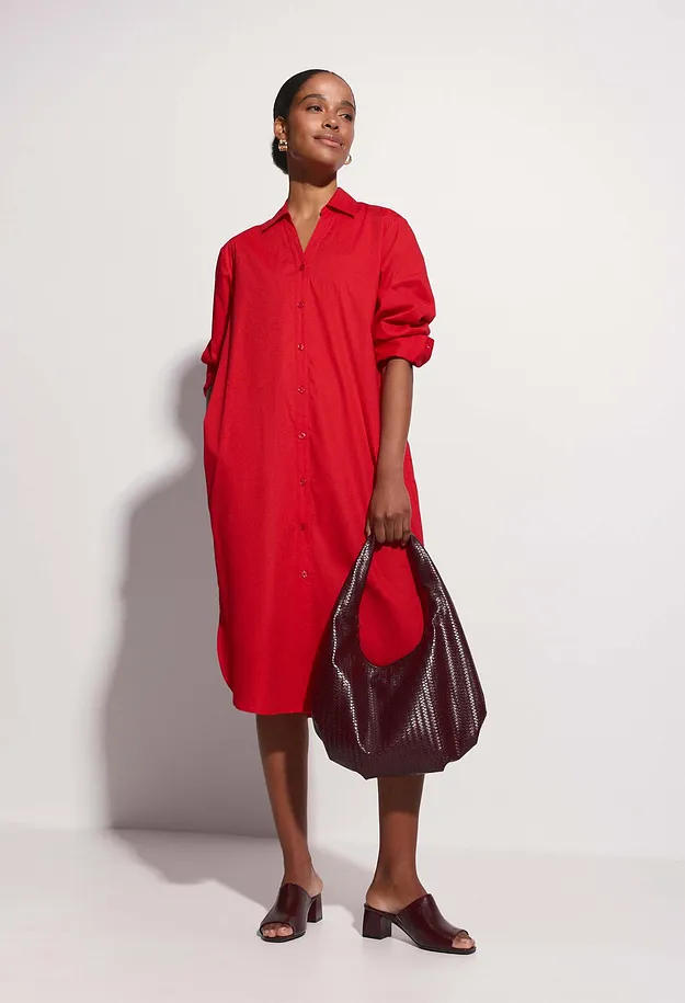 Donna - Abito chemisier in cotone - Rosso pomodoro
