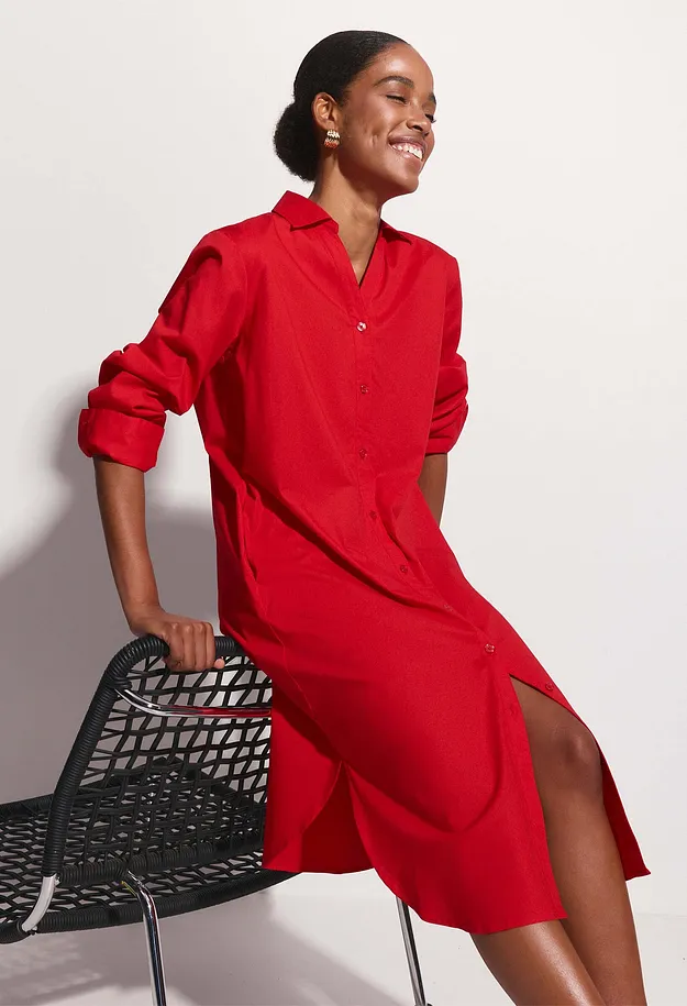 Donna - Abito chemisier in cotone - Rosso pomodoro