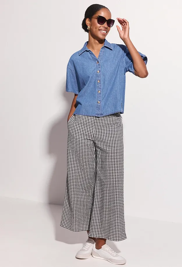 Donna - Camicetta in jeans di cotone biologico - Azzurro denim