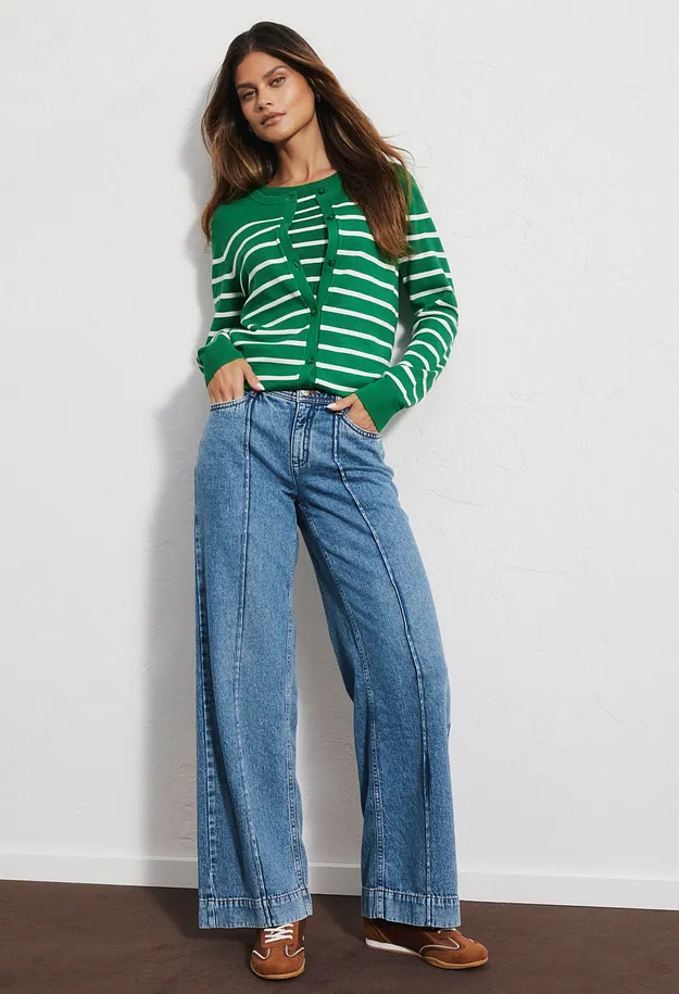 Di tendenza - Jeans wide leg, vita media - Blu medio denim used