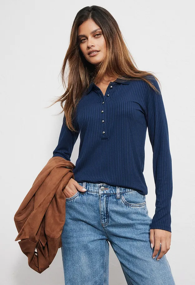 Donna - Polo a coste - Blu scuro