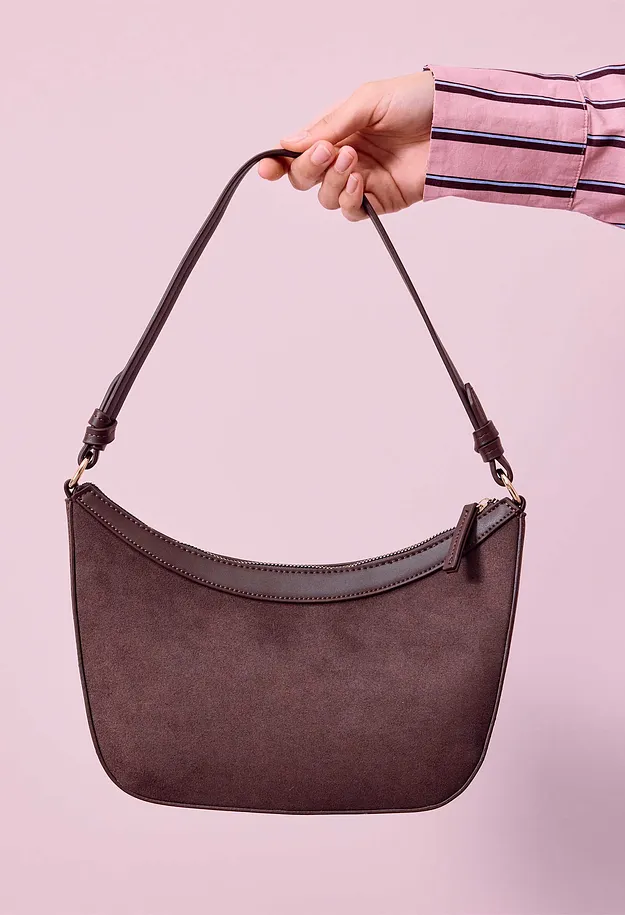 Donna - Borsa a tracolla piccola in similpelle scamosciata - Marrone scuro