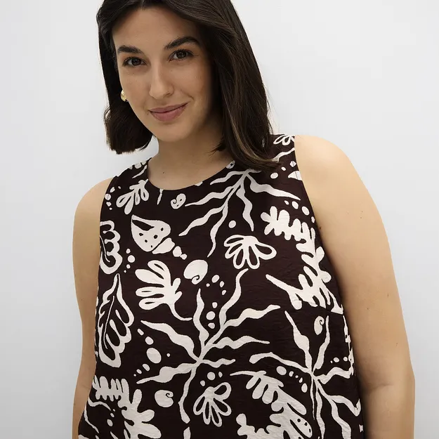 Di tendenza - Top con viscosa fluida - Marrone scuro / bianco panna fantasia