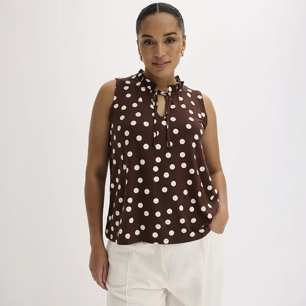 Di tendenza - Top in jersey di misto viscosa - Marrone / bianco panna a pois